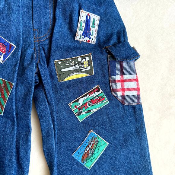Vintage 90s MGM Kid's Fashion 3-Piece Pants Set Boys 12M Plaid Denim Patchwork - Picture 5 of 10